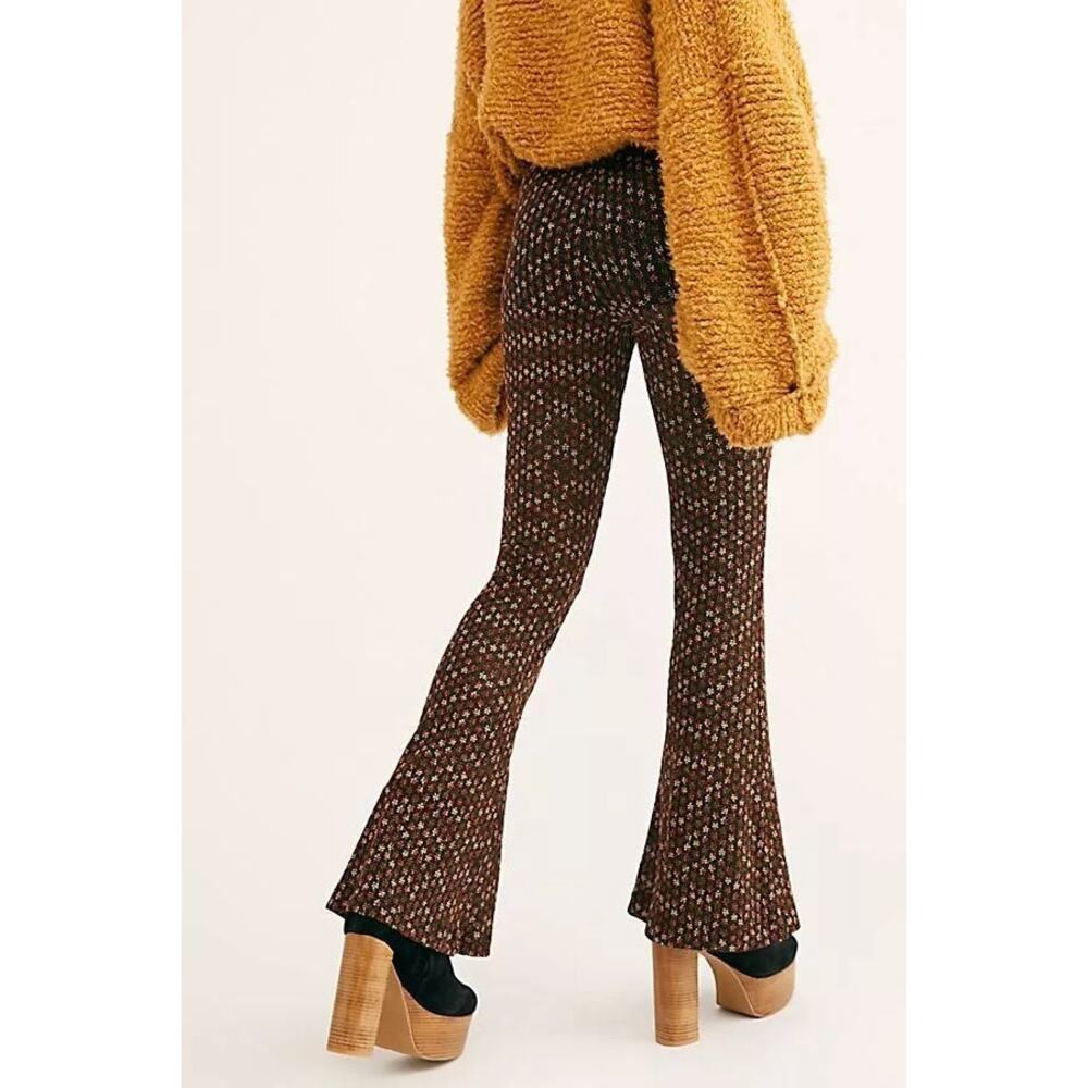 Free People Party Pull On Flare Pants Gold Metallic | Multicolor | SZ L